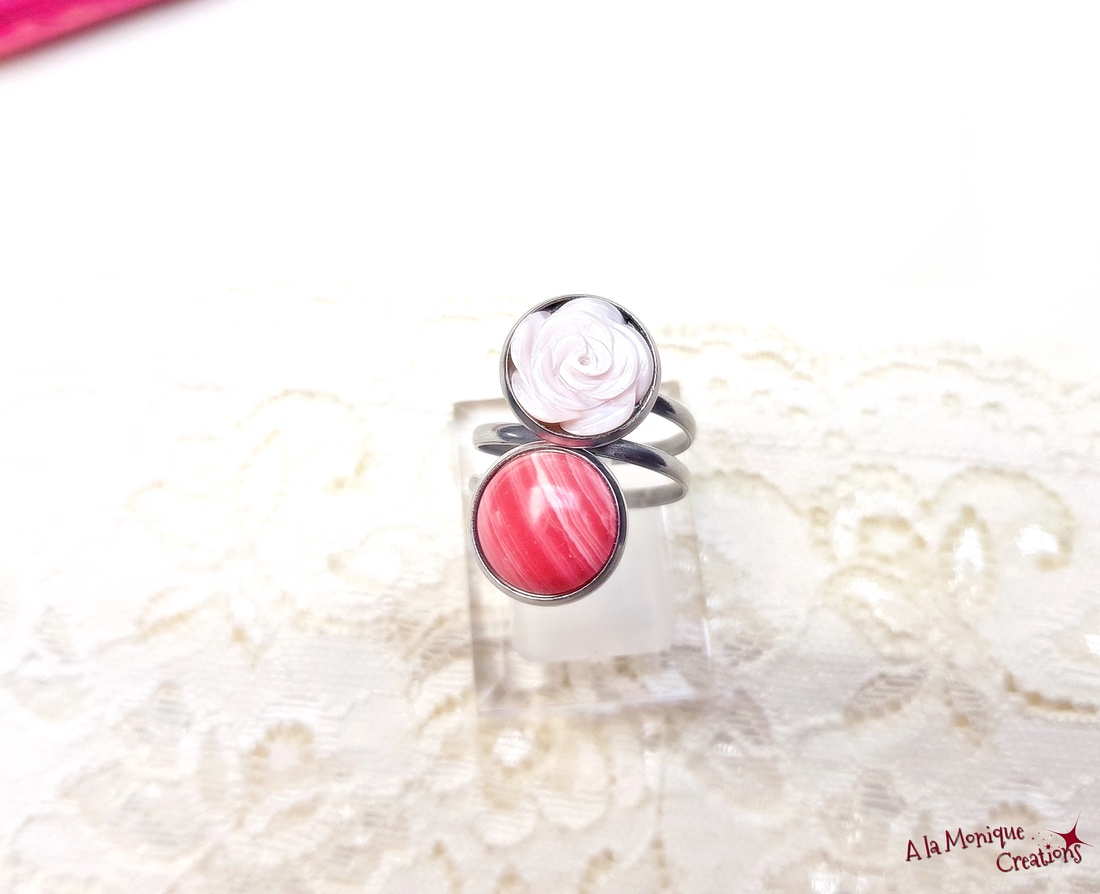 Inel dublu cu rodocrozit si trandafir roz - bijuterii - inele - inele cu pietre semiprețioase - Artynos.ro