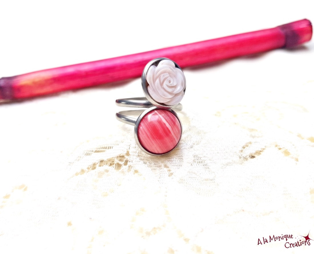 Inel dublu cu rodocrozit si trandafir roz - bijuterii - inele - inele cu pietre semiprețioase - Artynos.ro