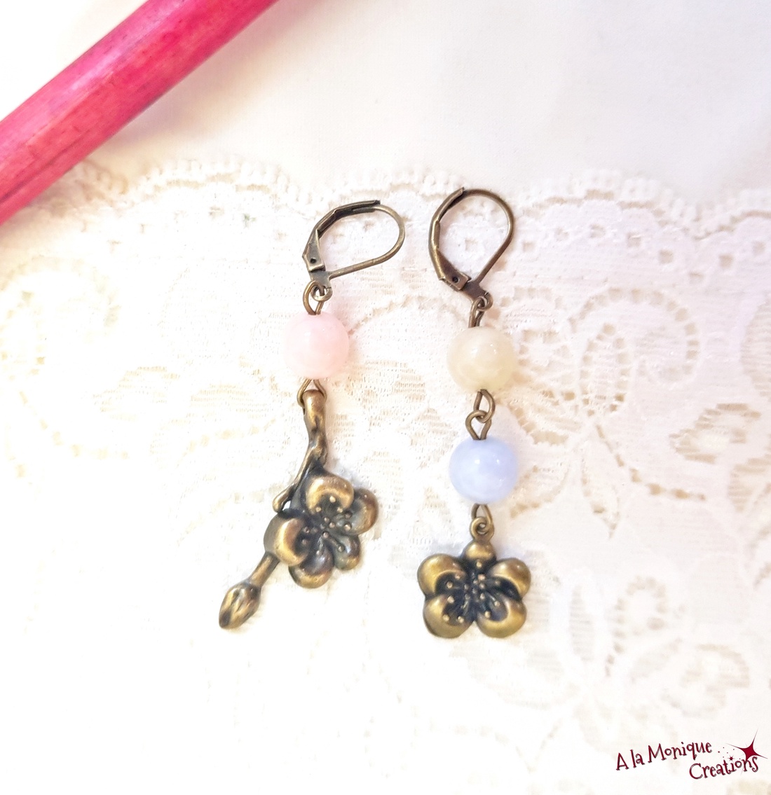 Cercei cu cuart pastel - bijuterii - cercei - cercei din pietre semiprețioase - Artynos.ro