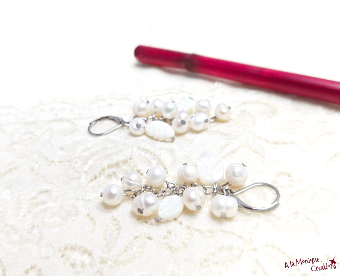 Cercei cu perle si frunze de sidef - bijuterii - cercei - cercei din pietre semiprețioase - Artynos.ro