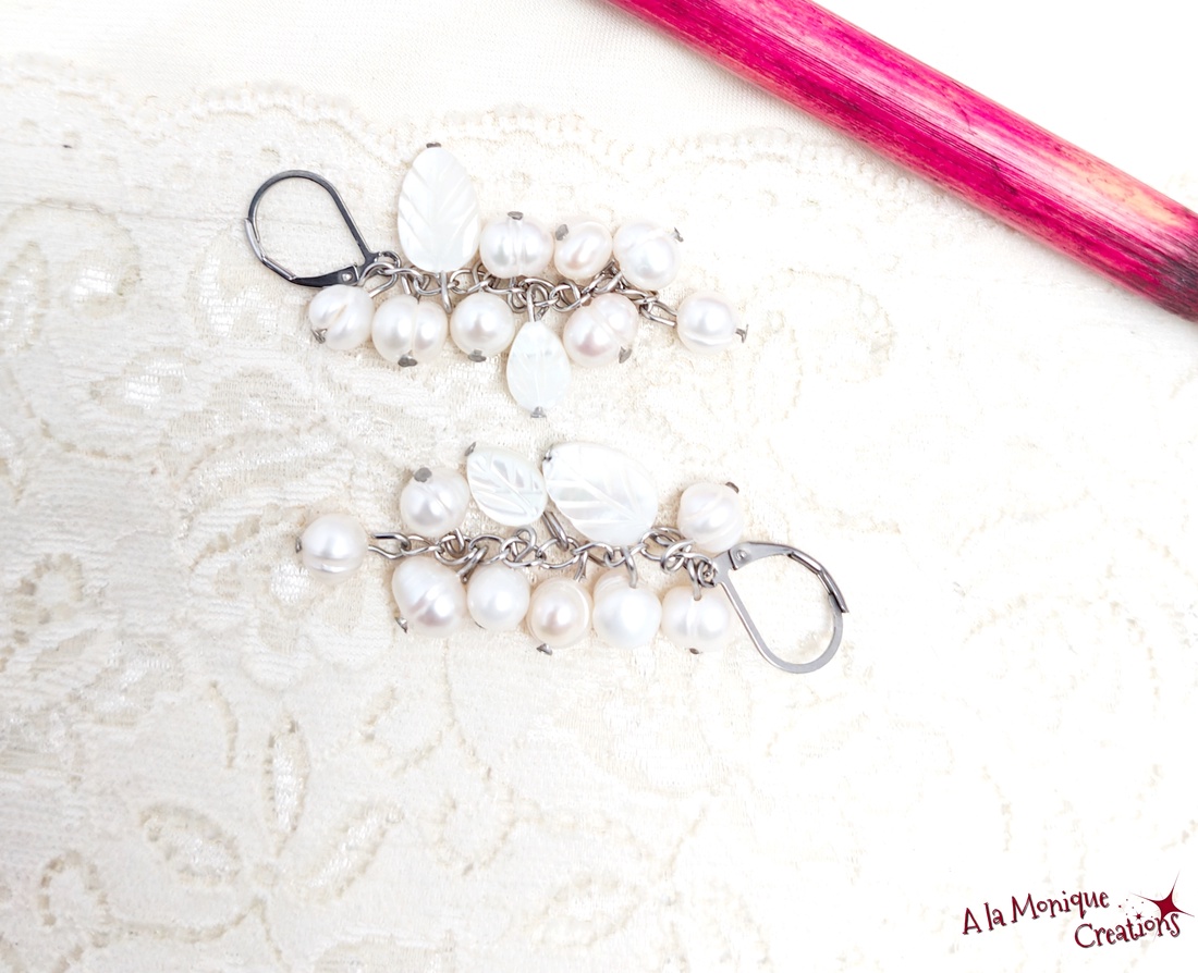 Cercei cu perle si frunze de sidef - bijuterii - cercei - cercei din pietre semiprețioase - Artynos.ro