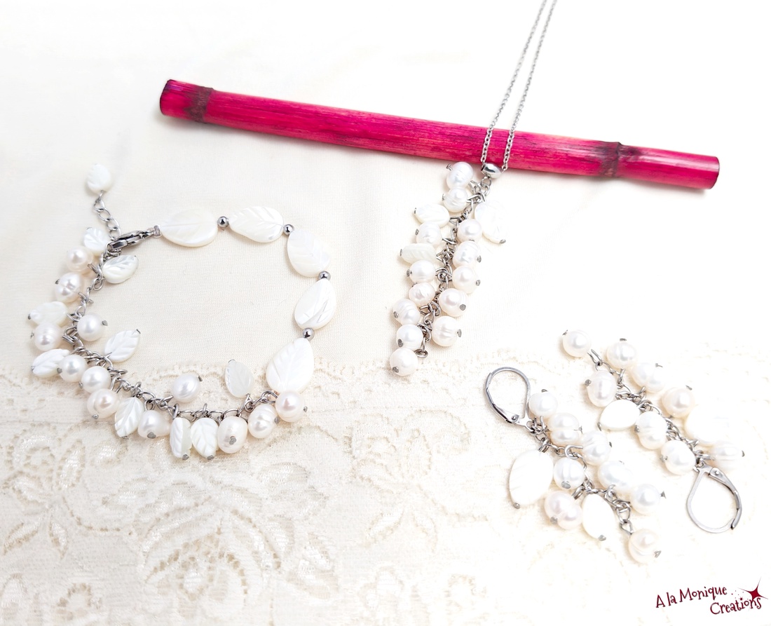 Bratara cu perle si frunze de sidef - bijuterii - brățări - brățări din pietre semiprețioase - Artynos.ro