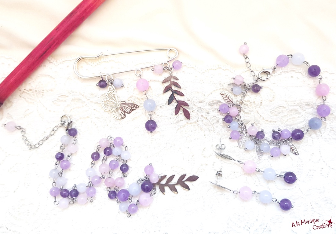 Cercei cu pietre roz mov si frunzulite - bijuterii - cercei - cercei din pietre semiprețioase - Artynos.ro