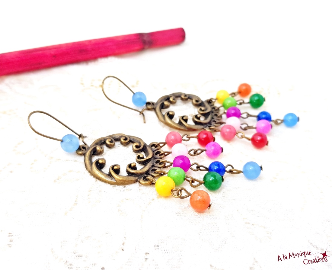 Cercei cu jad multicolor - bijuterii - cercei - cercei din pietre semiprețioase - Artynos.ro