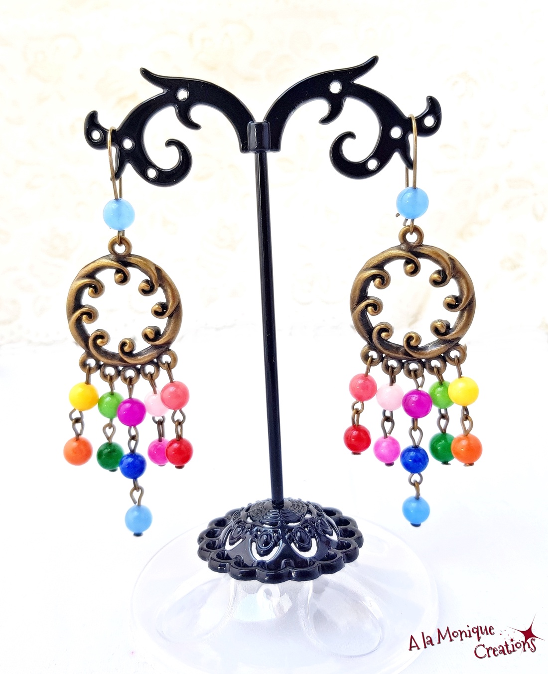 Cercei cu jad multicolor - bijuterii - cercei - cercei din pietre semiprețioase - Artynos.ro