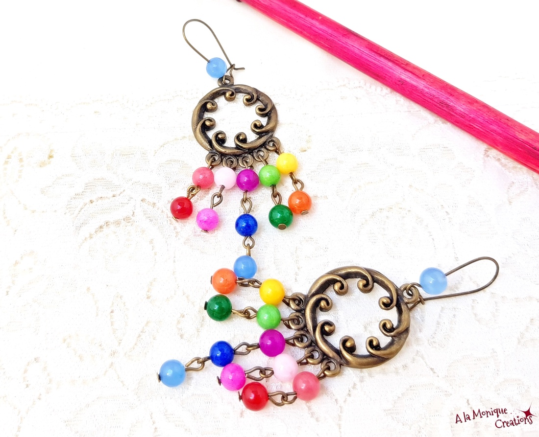 Cercei cu jad multicolor - bijuterii - cercei - cercei din pietre semiprețioase - Artynos.ro