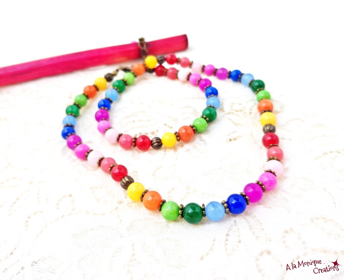 Colier cu jad multicolor - bijuterii - coliere - coliere din pietre semiprețioase - Artynos.ro