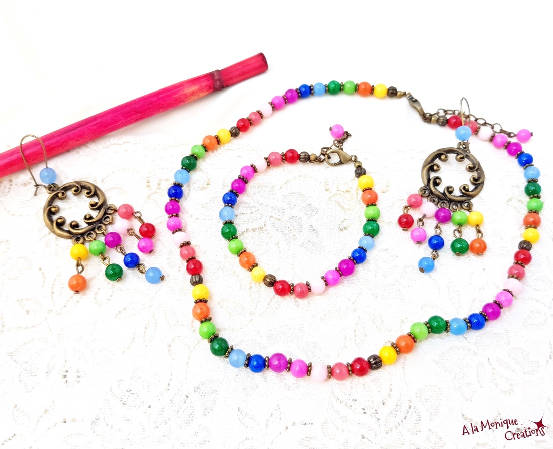 Colier cu jad multicolor - bijuterii - coliere - coliere din pietre semiprețioase - Artynos.ro