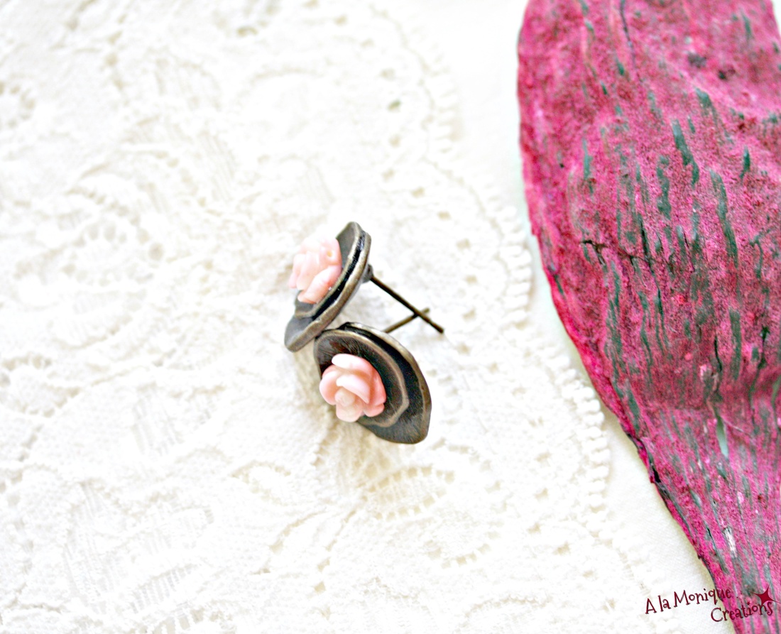 Cercei cu trandafiri de coral roz - bijuterii - cercei - cercei din pietre semiprețioase - Artynos.ro