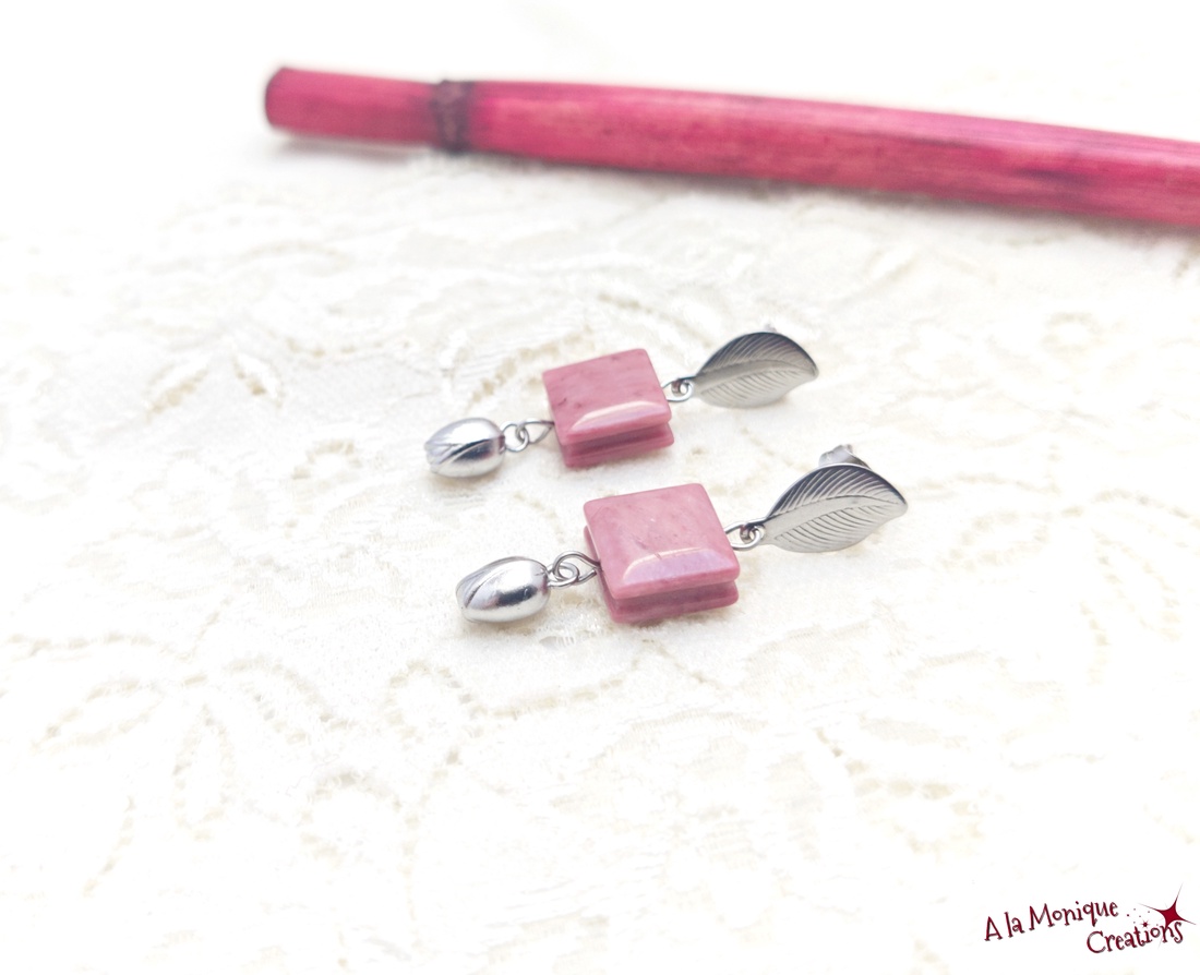 Cercei cu lalele si rodonit - bijuterii - cercei - cercei din pietre semiprețioase - Artynos.ro