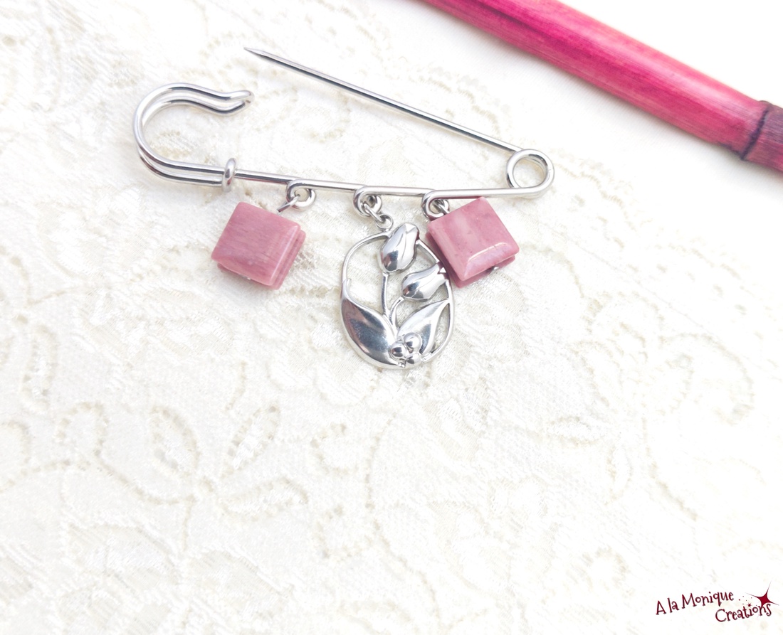 Brosa cu lalele si rodonit - bijuterii - broșe - Artynos.ro