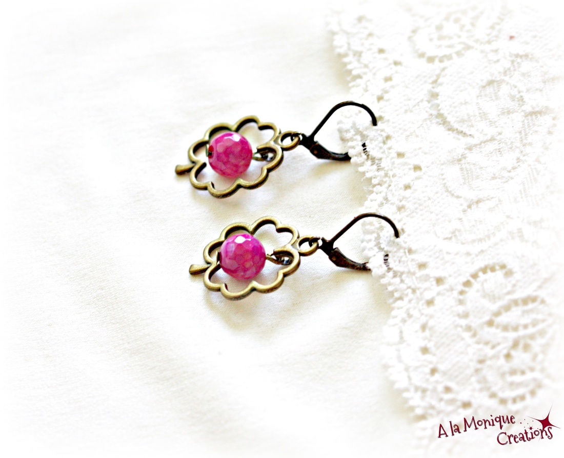 Cercei cu flori de agate roz - bijuterii - cercei - cercei din pietre semiprețioase - Artynos.ro