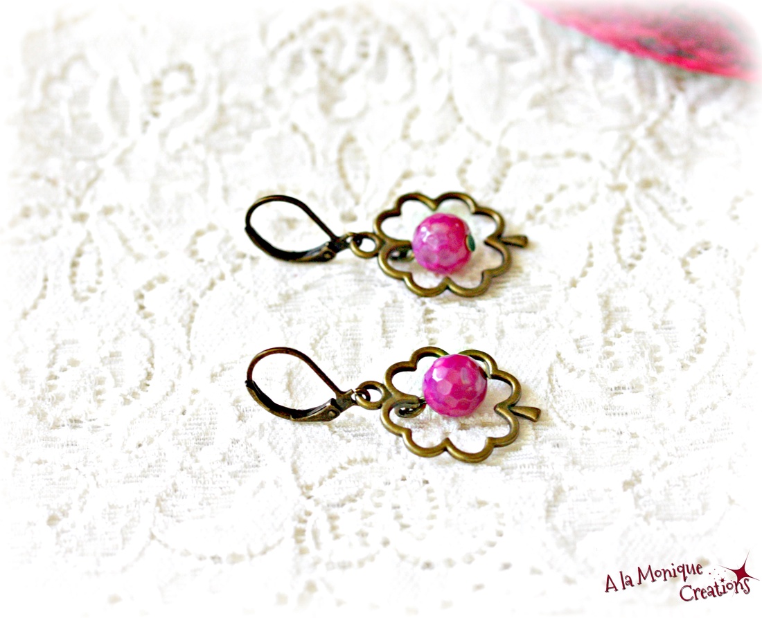 Cercei cu flori de agate roz - bijuterii - cercei - cercei din pietre semiprețioase - Artynos.ro