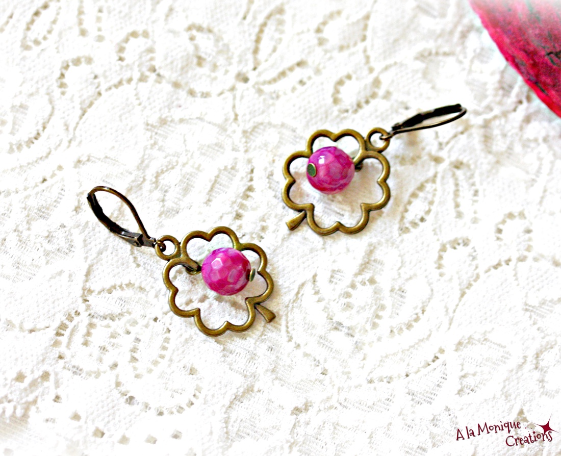 Cercei cu flori de agate roz - bijuterii - cercei - cercei din pietre semiprețioase - Artynos.ro