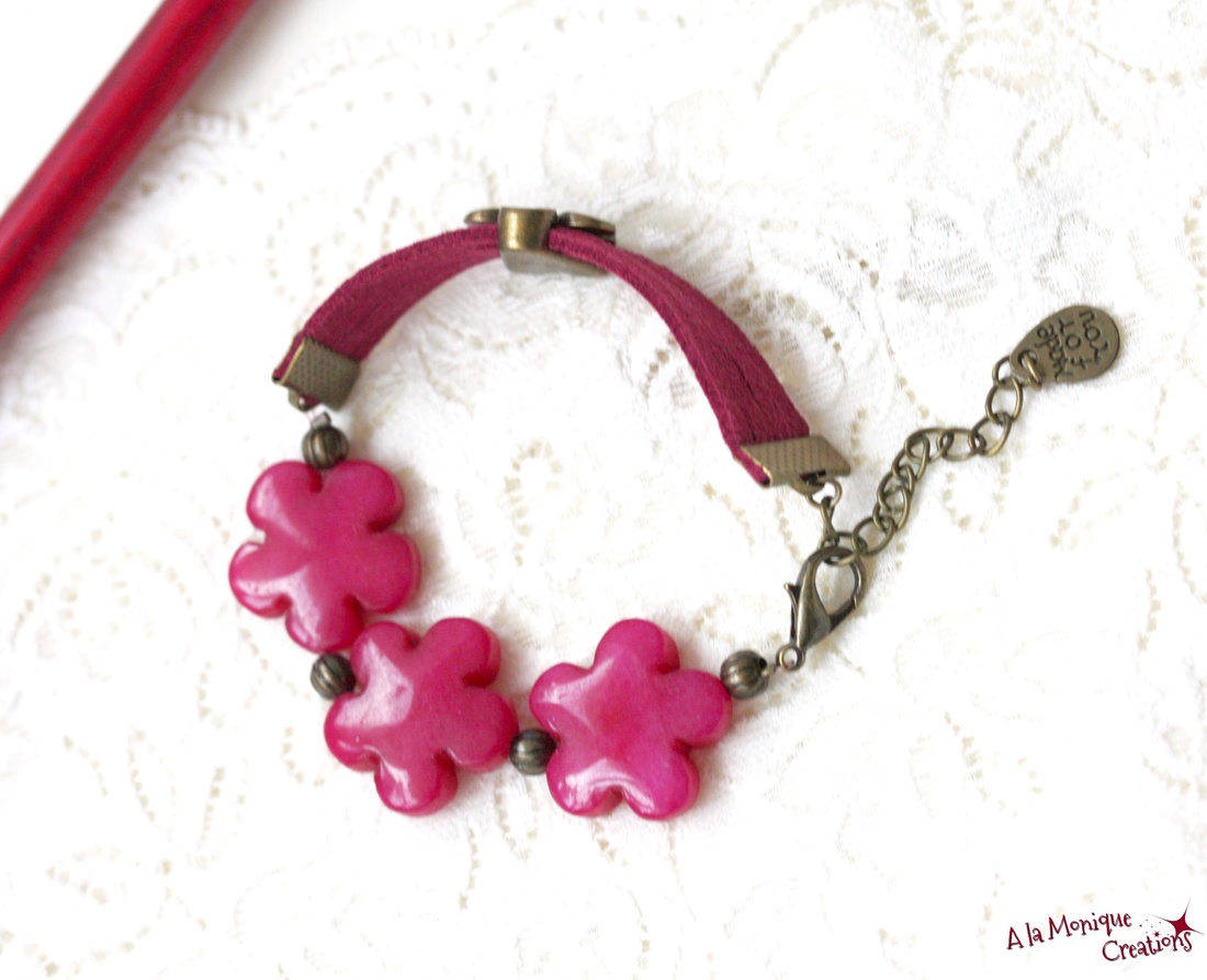 Bratara cu flori de jad roz - bijuterii - brățări - brățări din pietre semiprețioase - Artynos.ro