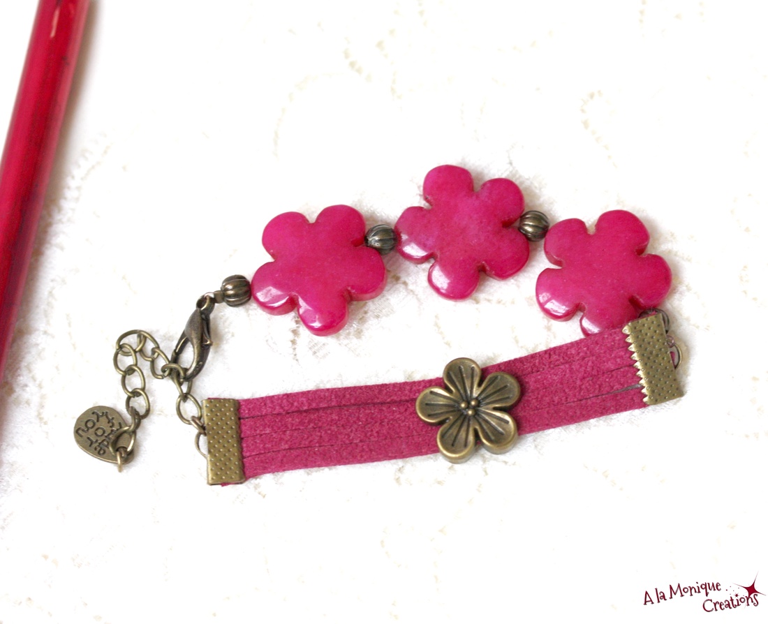 Bratara cu flori de jad roz - bijuterii - brățări - brățări din pietre semiprețioase - Artynos.ro