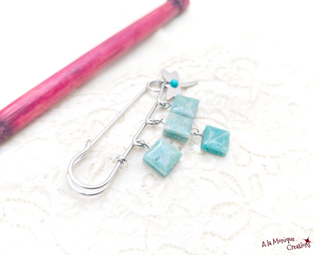 Brosa cu libelula si amazonit - bijuterii - broșe - Artynos.ro