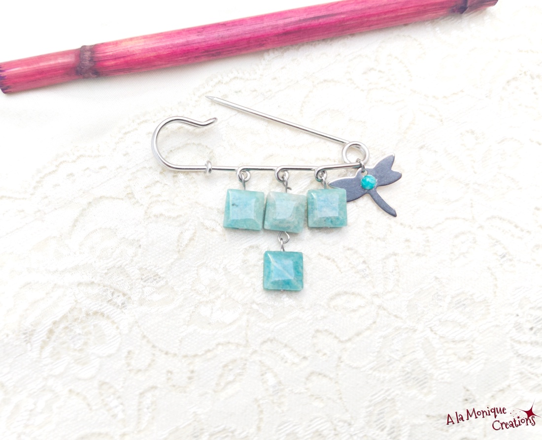 Brosa cu libelula si amazonit - bijuterii - broșe - Artynos.ro