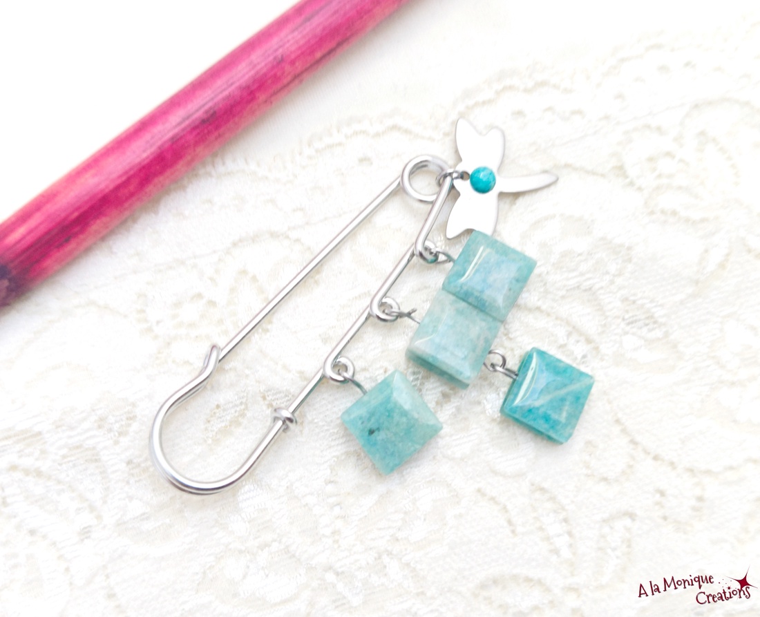 Brosa cu libelula si amazonit - bijuterii - broșe - Artynos.ro