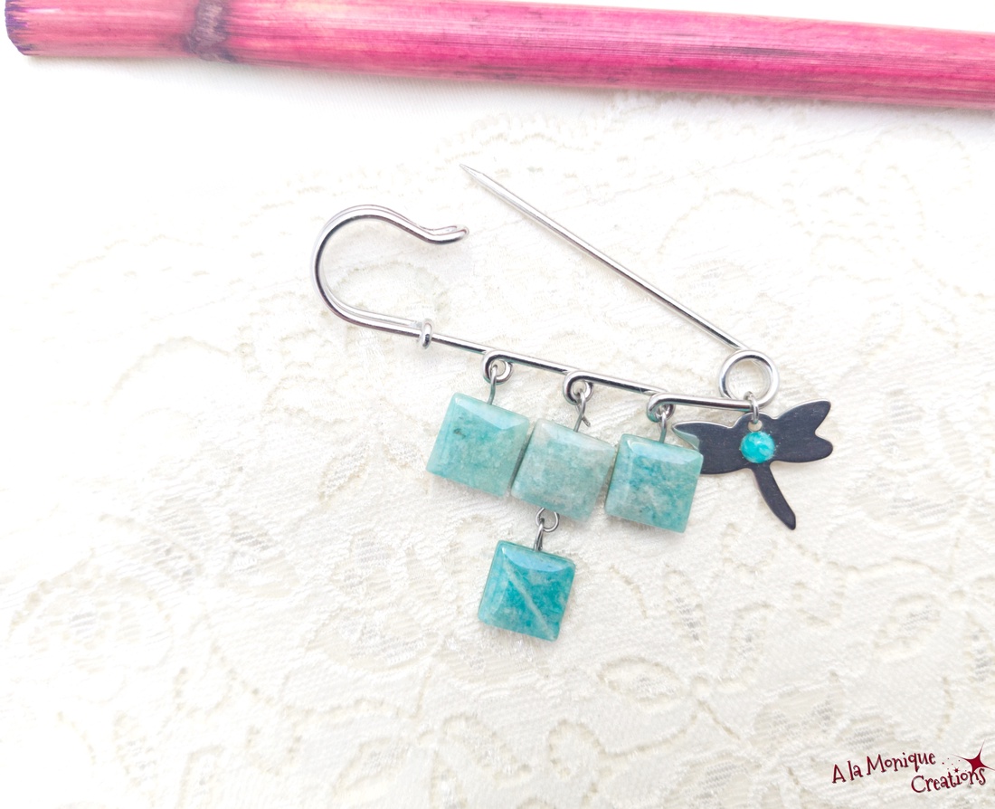 Brosa cu libelula si amazonit - bijuterii - broșe - Artynos.ro