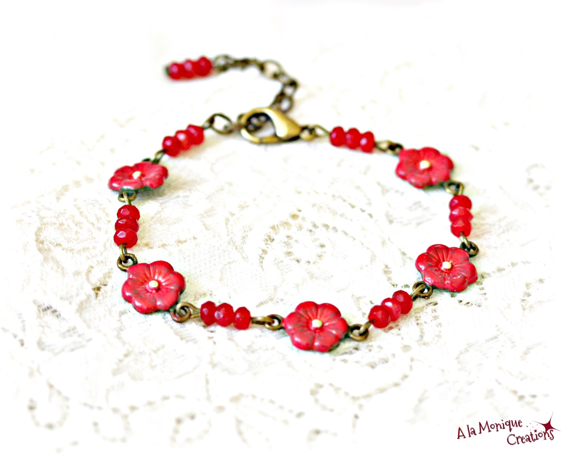 Bratara cu jad si flori corai - bijuterii - brățări - brățări din pietre semiprețioase - Artynos.ro