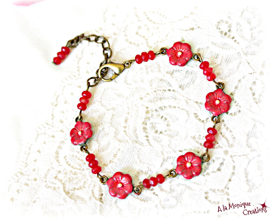 Bratara cu jad si flori corai - bijuterii - brățări - brățări din pietre semiprețioase - Artynos.ro