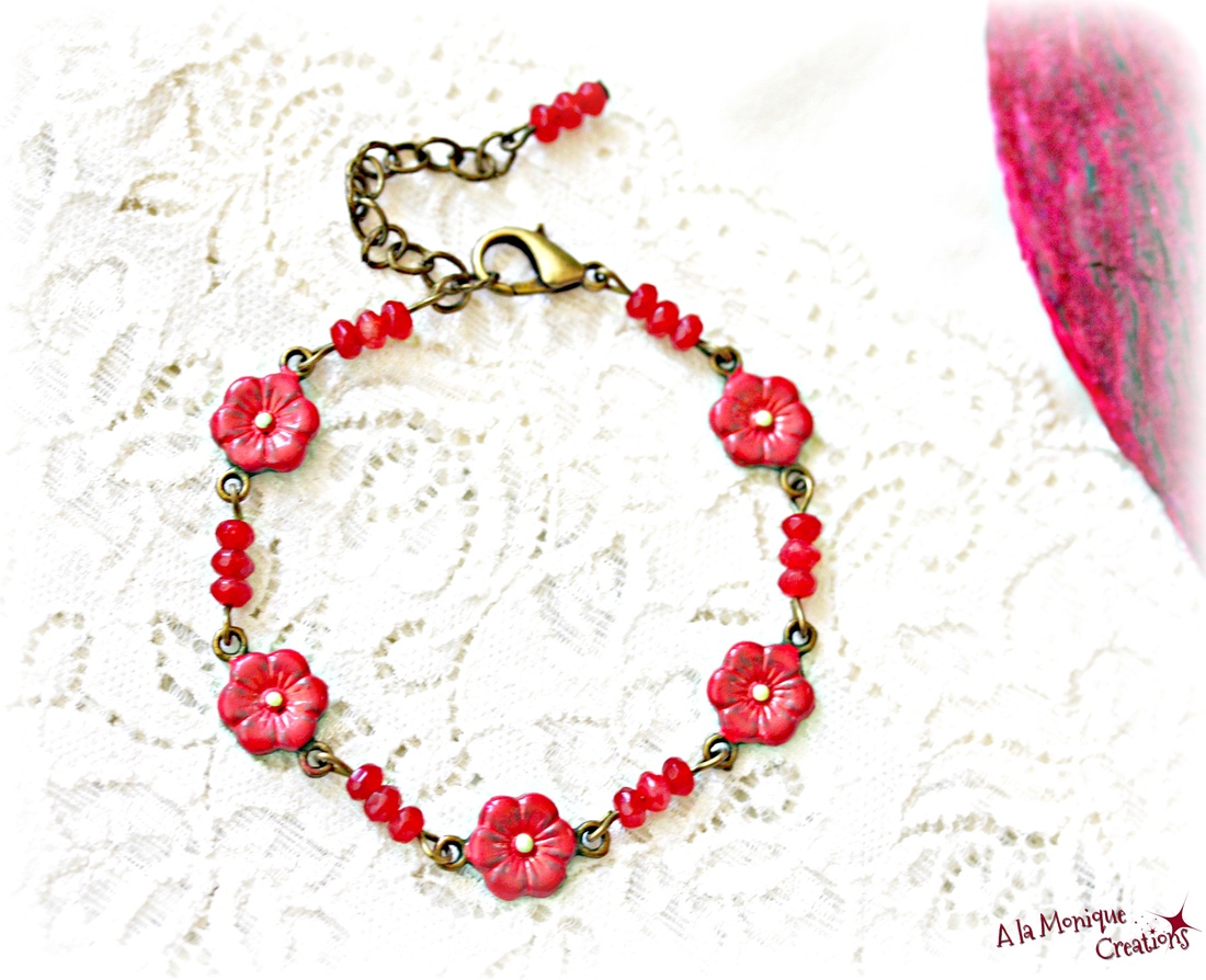 Bratara cu jad si flori corai - bijuterii - brățări - brățări din pietre semiprețioase - Artynos.ro