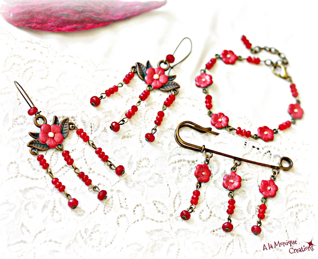Cercei cu flori si jad corai - bijuterii - cercei - cercei din pietre semiprețioase - Artynos.ro