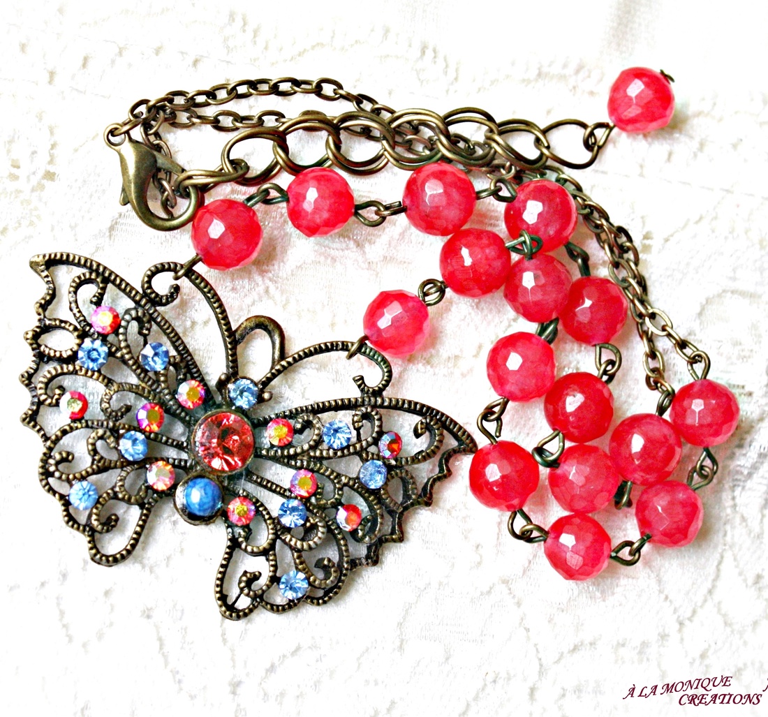 Colier cu jad corai si fluture  - bijuterii - coliere - coliere din pietre semiprețioase - Artynos.ro