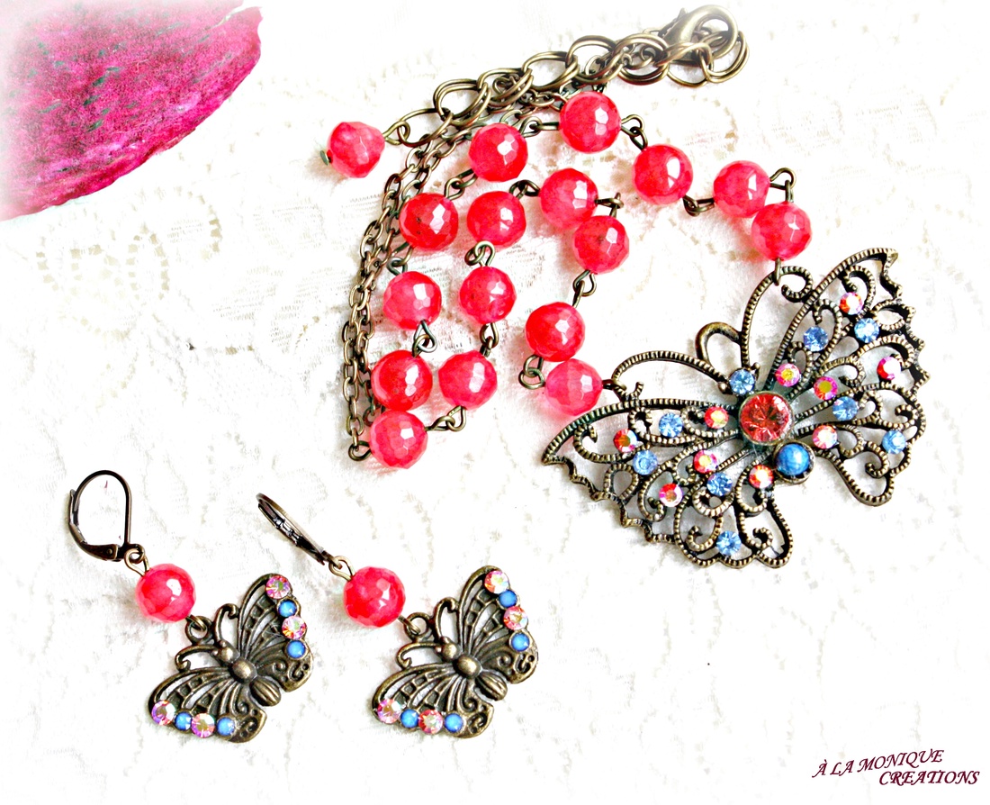 Colier cu jad corai si fluture  - bijuterii - coliere - coliere din pietre semiprețioase - Artynos.ro