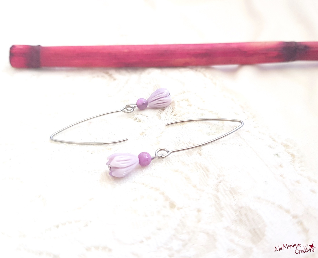 Cercei cu flori mov si agat - bijuterii - cercei - cercei din pietre semiprețioase - Artynos.ro