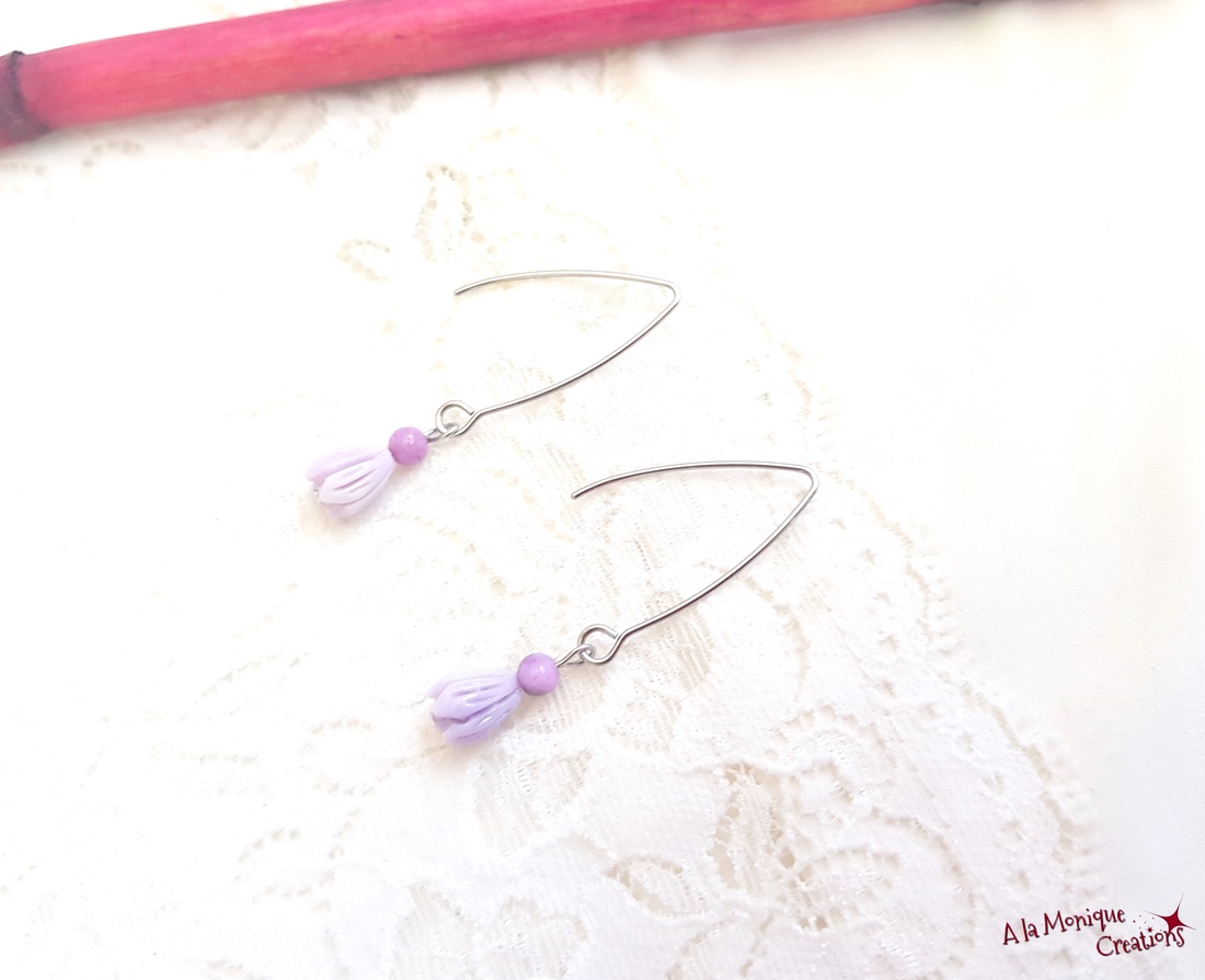 Cercei cu flori mov si agat - bijuterii - cercei - cercei din pietre semiprețioase - Artynos.ro