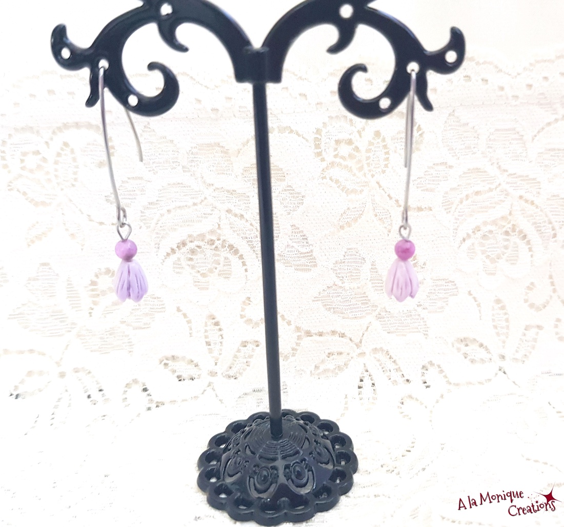 Cercei cu flori mov si agat - bijuterii - cercei - cercei din pietre semiprețioase - Artynos.ro