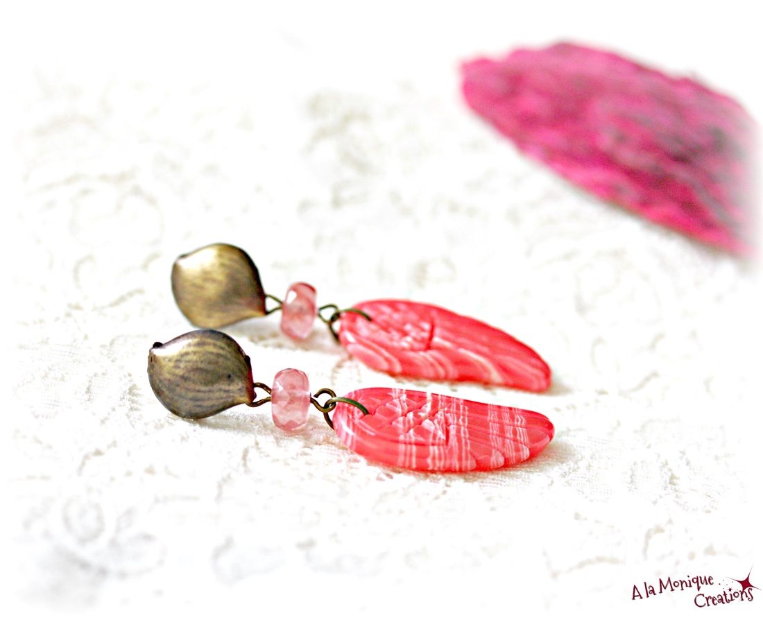 Cercei cu aripi de rodocrozit  - bijuterii - cercei - cercei din pietre semiprețioase - Artynos.ro