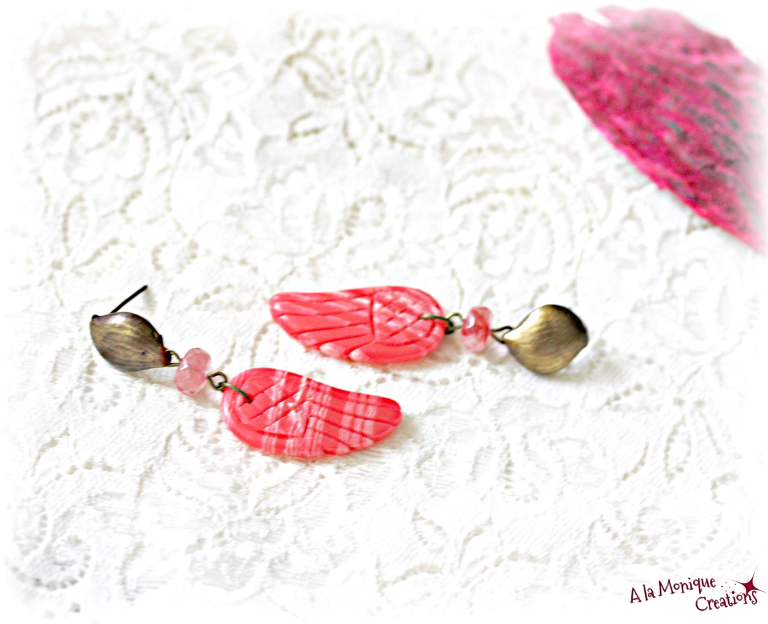 Cercei cu aripi de rodocrozit  - bijuterii - cercei - cercei din pietre semiprețioase - Artynos.ro