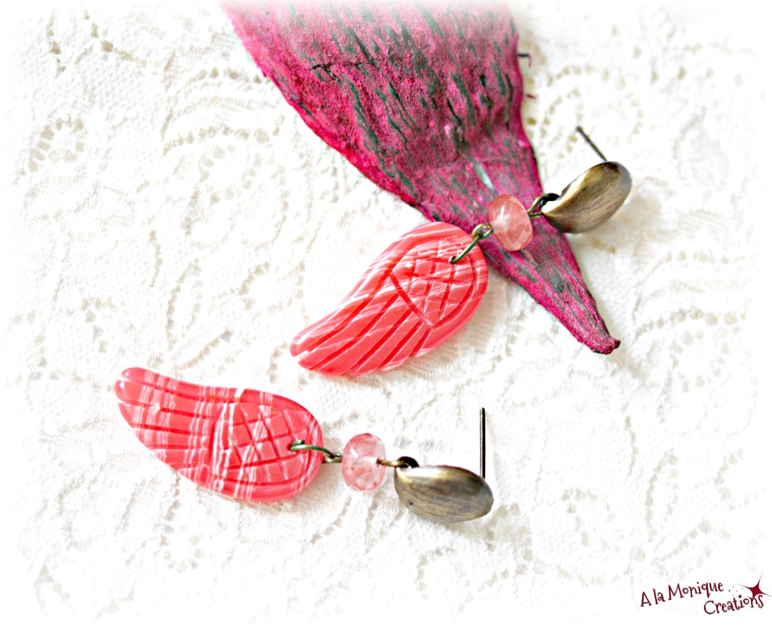 Cercei cu aripi de rodocrozit  - bijuterii - cercei - cercei din pietre semiprețioase - Artynos.ro