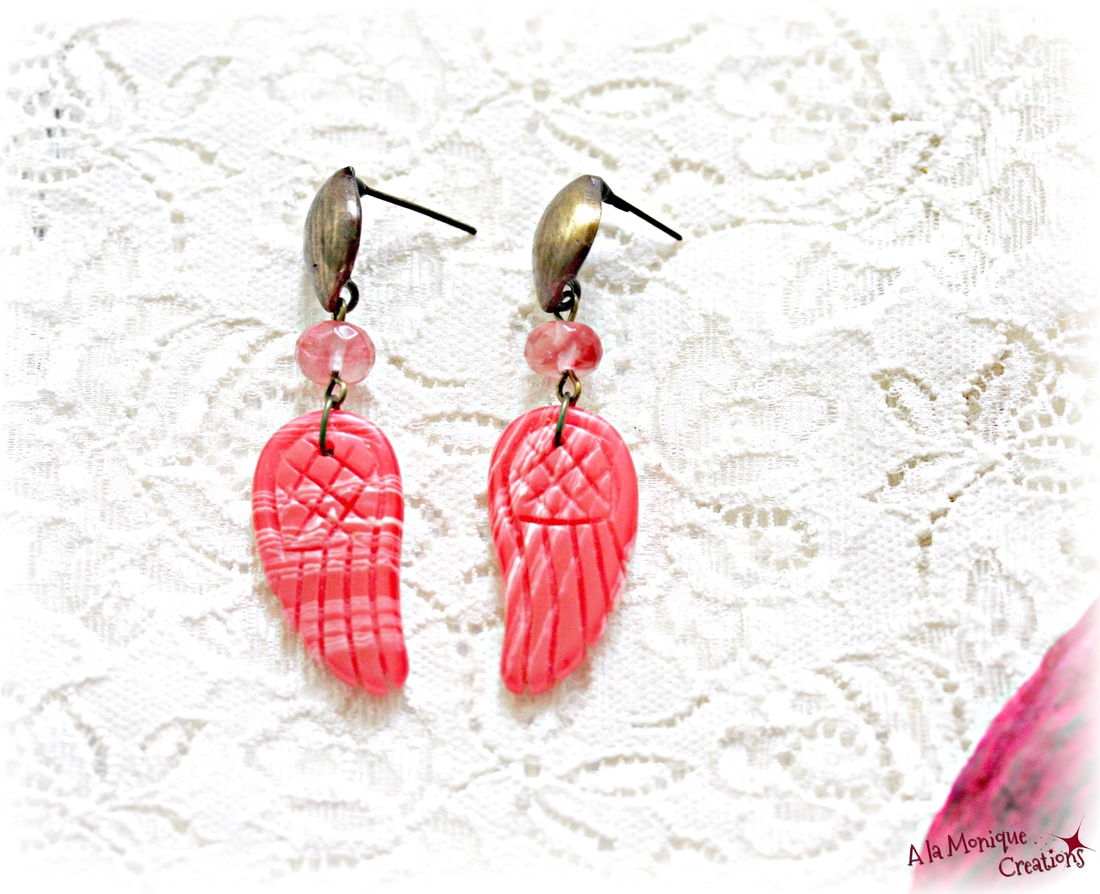 Cercei cu aripi de rodocrozit  - bijuterii - cercei - cercei din pietre semiprețioase - Artynos.ro