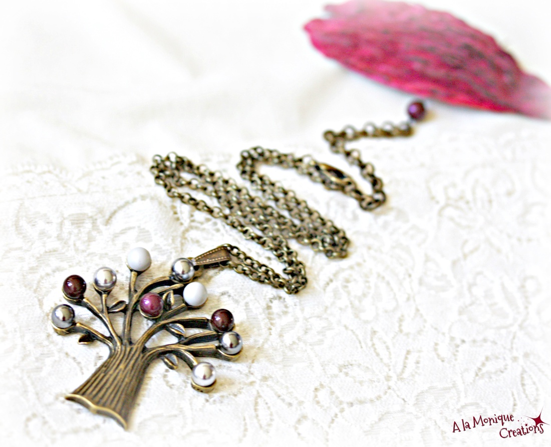 Colier copacel gri si bordo - bijuterii - coliere - coliere cu pandative - Artynos.ro