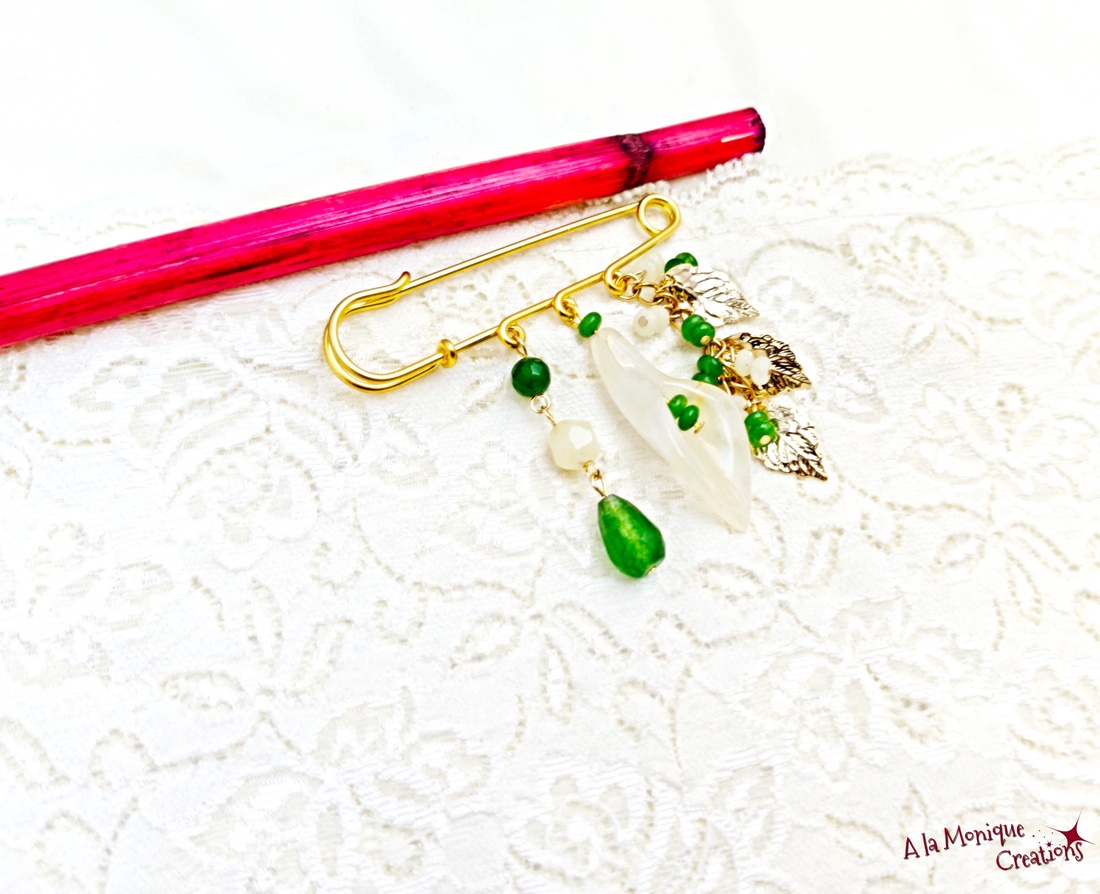 Brosa cu cuart si jad galben si verde - bijuterii - broșe - Artynos.ro