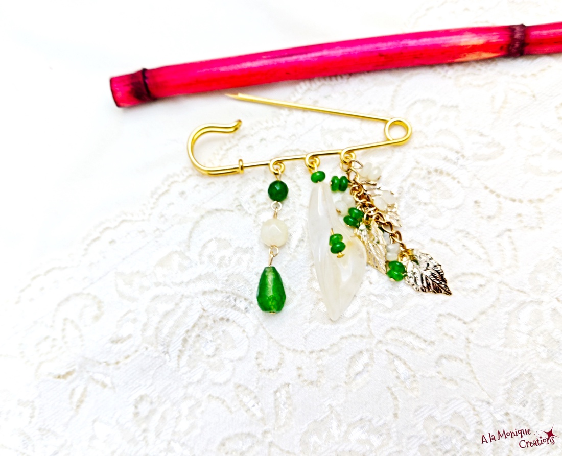 Brosa cu cuart si jad galben si verde - bijuterii - broșe - Artynos.ro