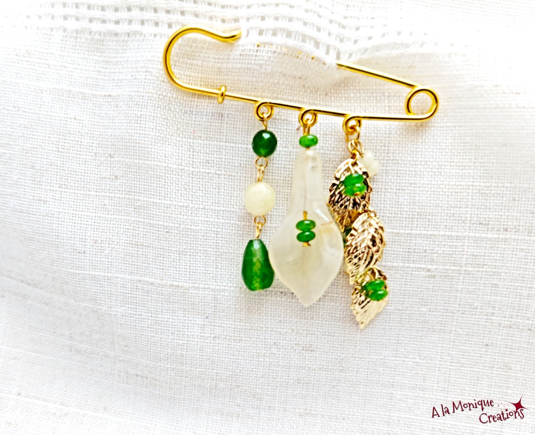 Brosa cu cuart si jad galben si verde - bijuterii - broșe - Artynos.ro