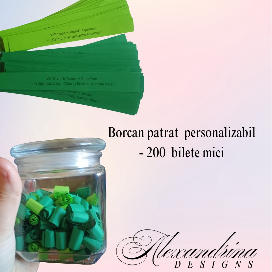 Borcan pătrat cu 200 de bilețele personalizabile  gânduri, amintiri și mesaje cu suflet - crăciun - cadouri de moș crăciun - cadouri de moș crăciun - Artynos.ro