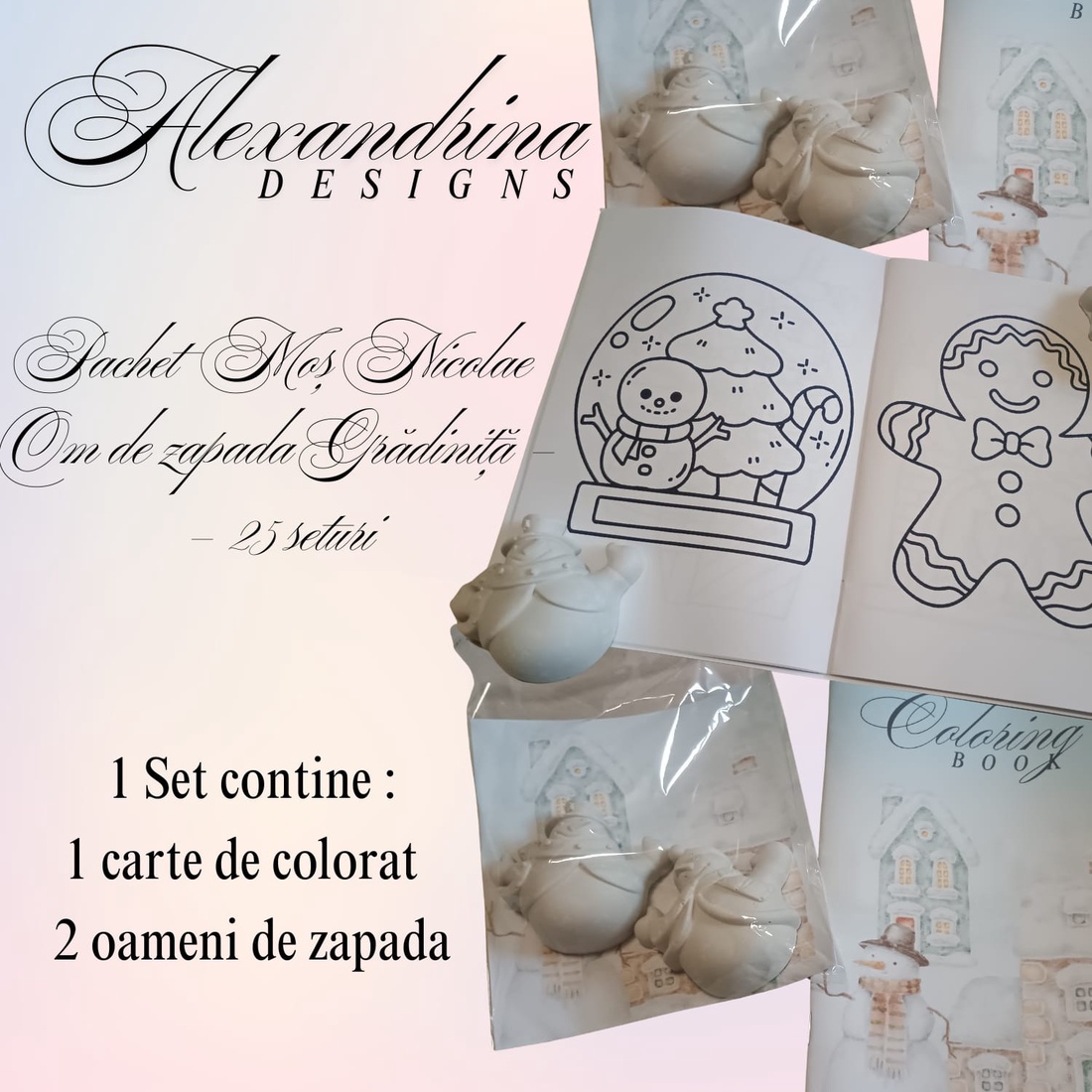 Cadou Moș Nicolae pentru grădiniță  25 de pachete cu carte de colorat și figurine de ipsos - crăciun - cadouri de moș crăciun - cadouri de moș crăciun - Artynos.ro