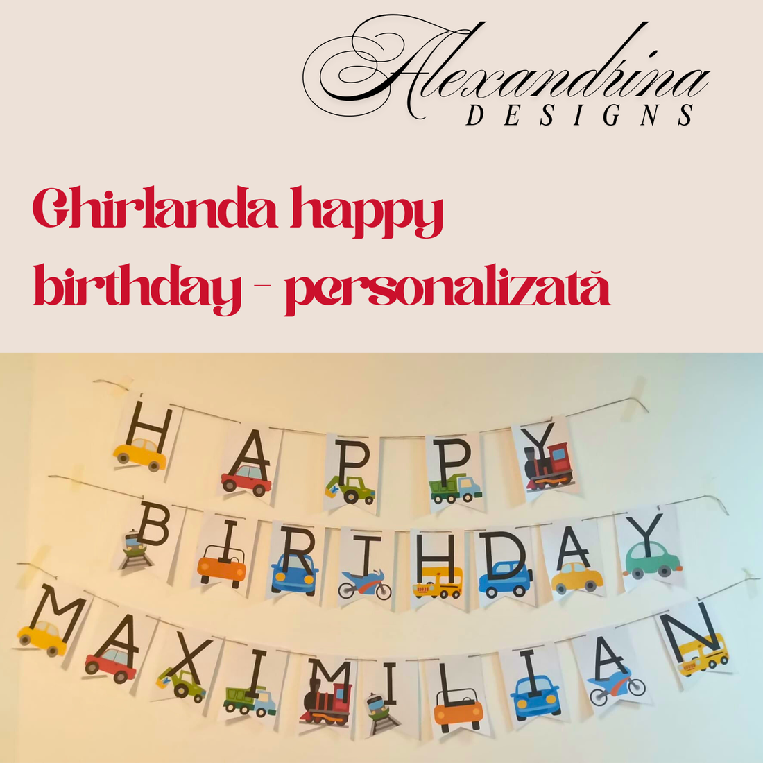 Ghirlandă Happy Birthday Personalizată  Tematică la Alegere - Decor Aniversar Copii - accessorii și unelte - accesorii decorative - alte accesorii - Artynos.ro