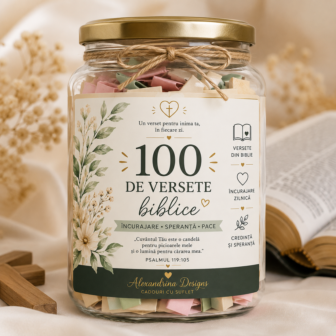 Borcan cu 100 de versete biblice de încurajare  - casă & stil de viață - accesorii religioase - binecuvântarea casei - Artynos.ro