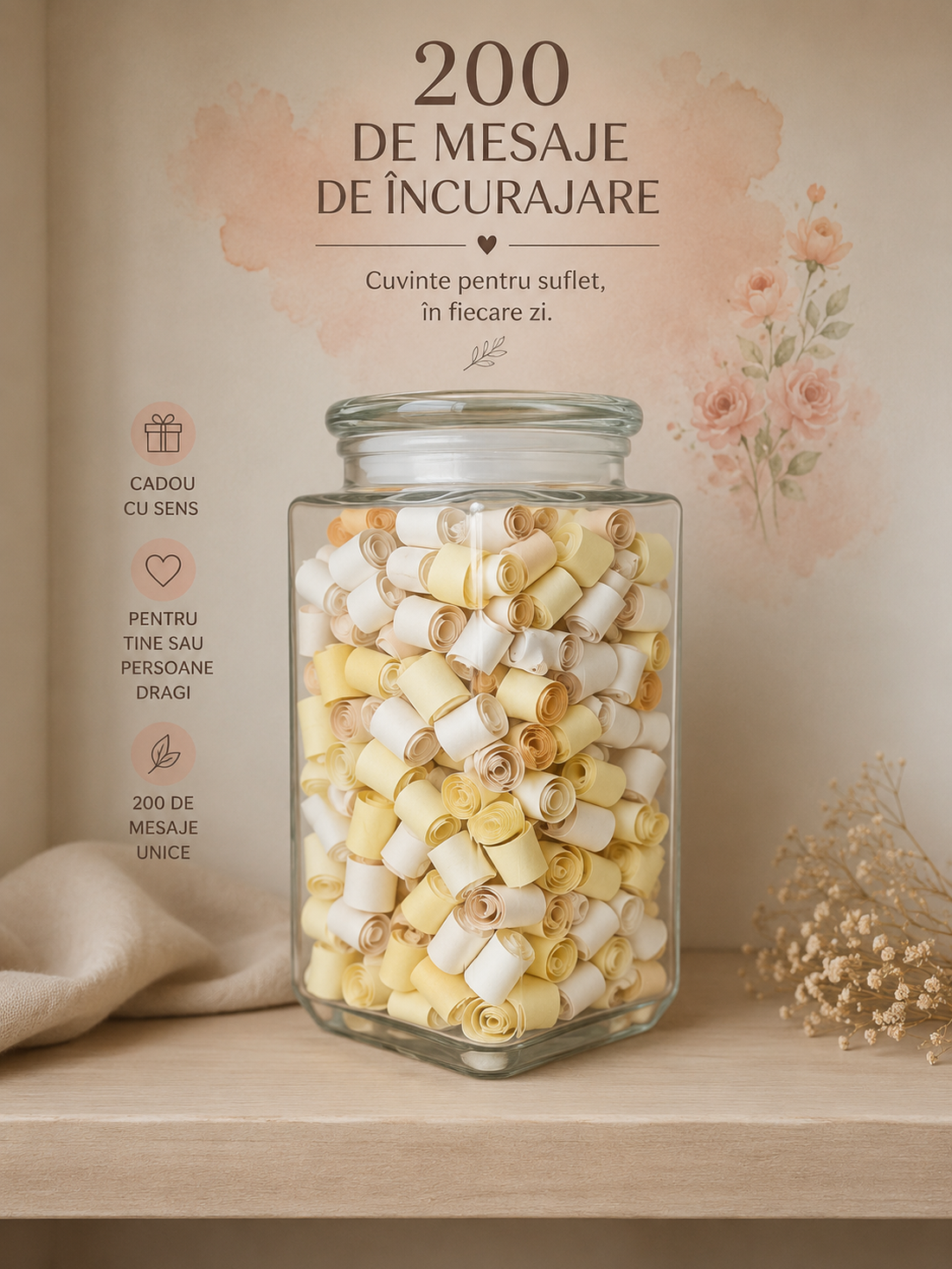 Borcan cu 200 mesaje de încurajare  - casă & stil de viață - decorațiuni de casă - decorațiuni de masă și rafturi - boluri decorative - Artynos.ro