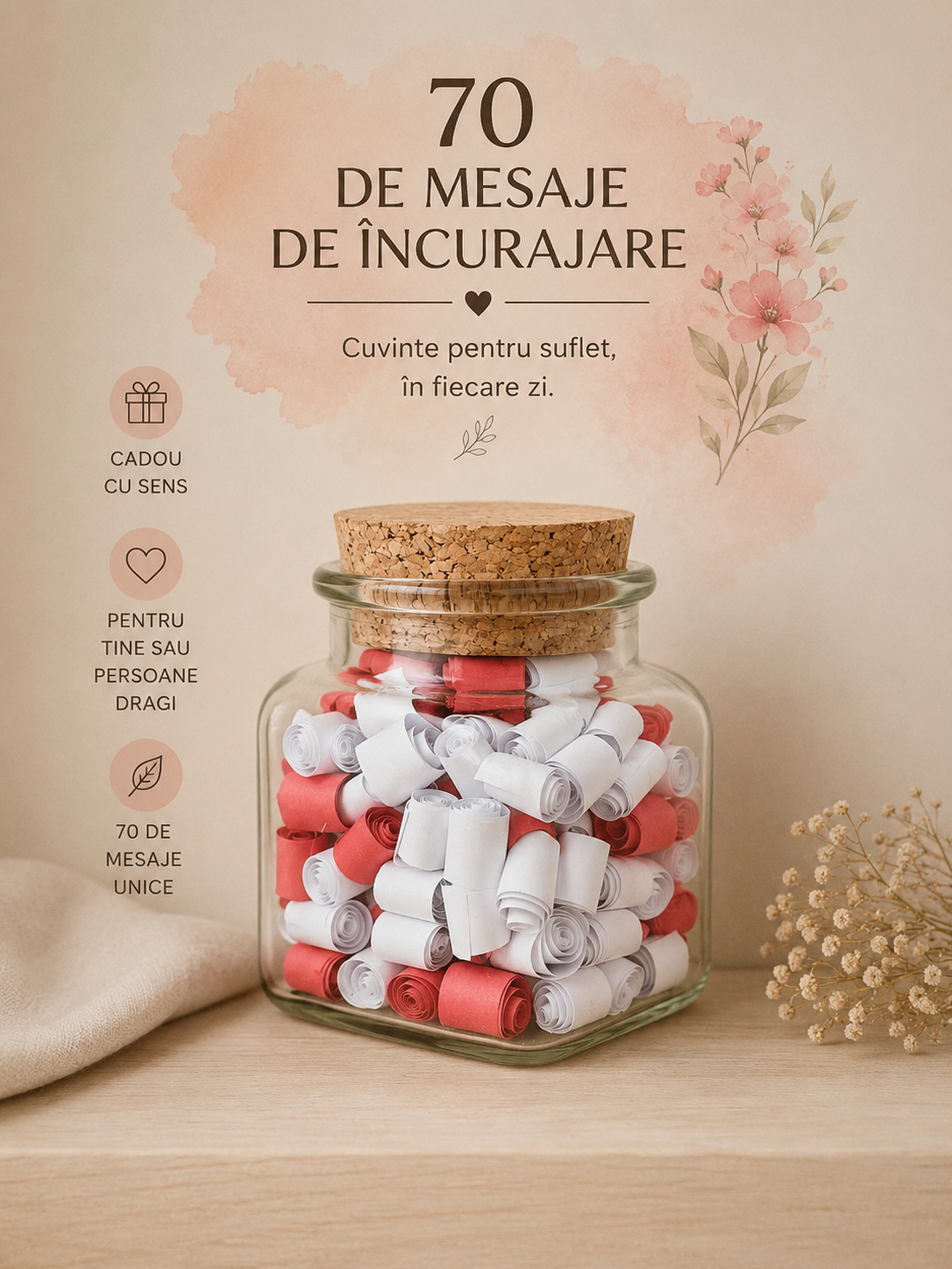 Borcan cu 70 mesaje de încurajare  - casă & stil de viață - decorațiuni de casă - decorațiuni de masă și rafturi - boluri decorative - Artynos.ro