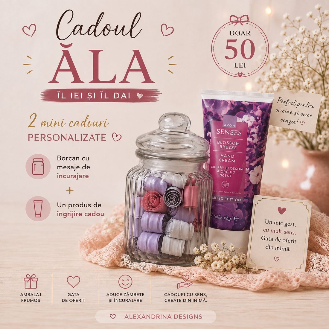 Set cadou cu borcan mesaje încurajare și produs de ingrijire - igienă și înfrumusețare - pachete cosmetice cadou - Artynos.ro