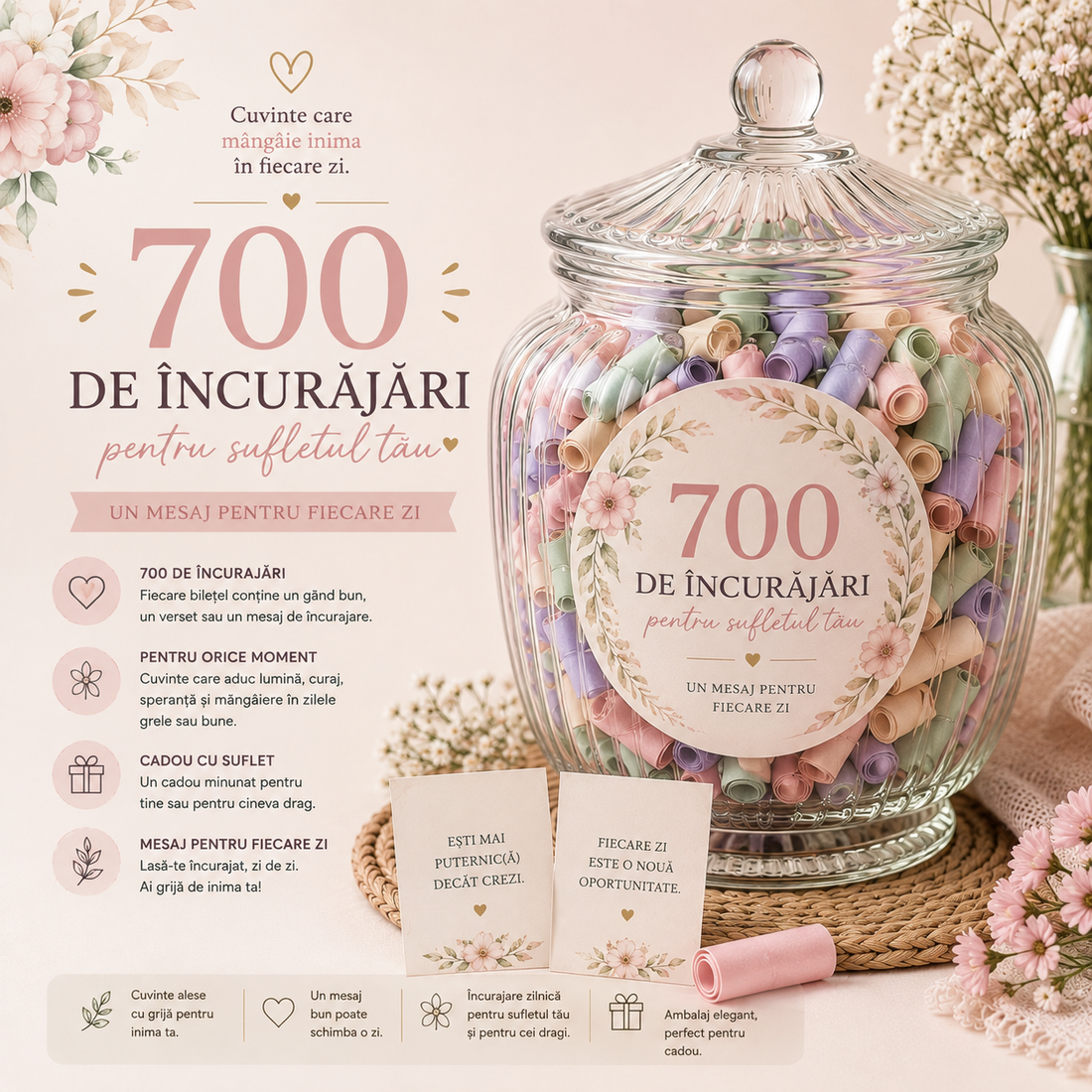 Borcanul cu 700 de încurajări � pentru zilele în care ai nevoie de un zâmbet - casă & stil de viață - accesorii religioase - binecuvântarea casei - Artynos.ro