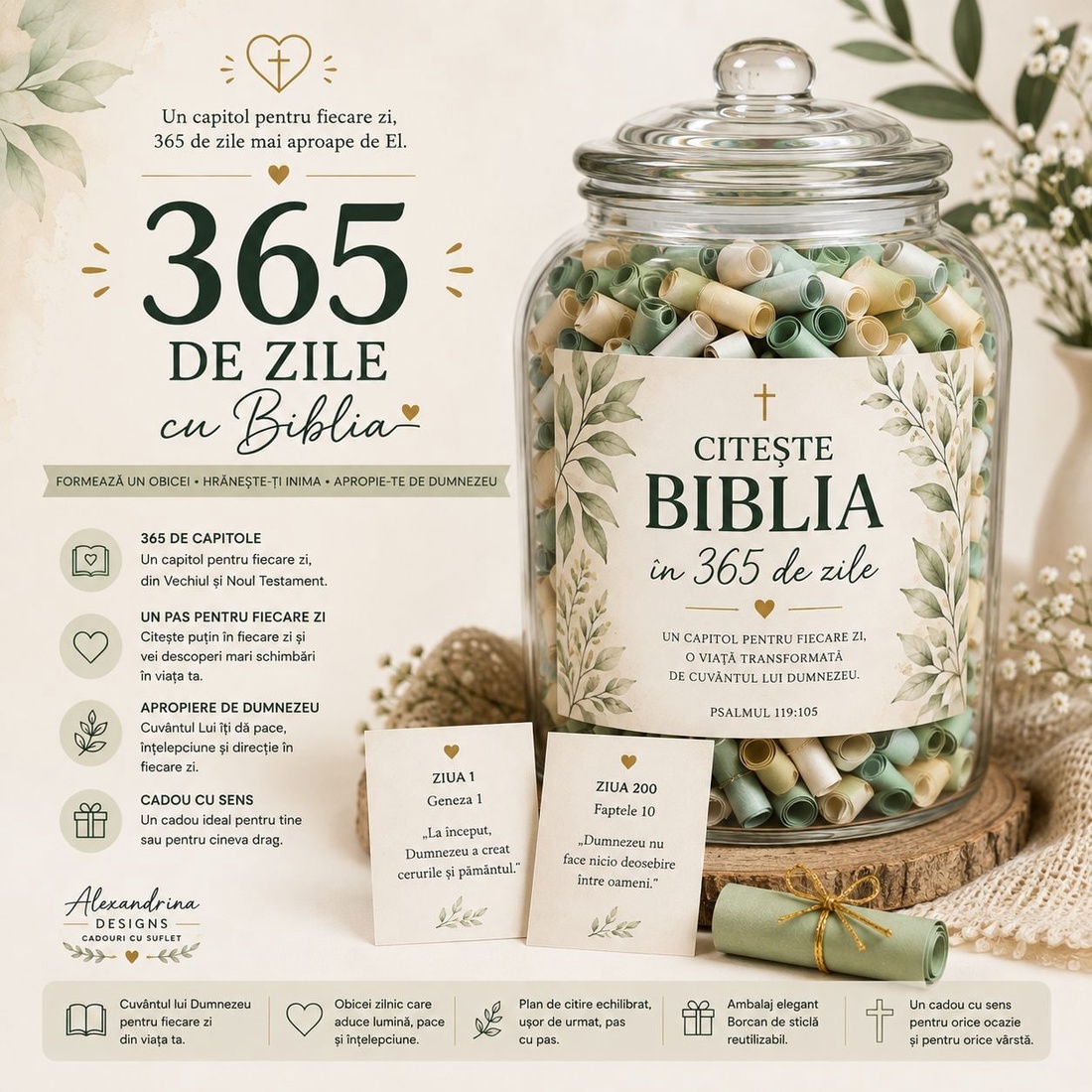 Borcan cu 365 de capitole biblice - Citește Biblia în fiecare zi - casă & stil de viață - accesorii religioase - binecuvântarea casei - Artynos.ro